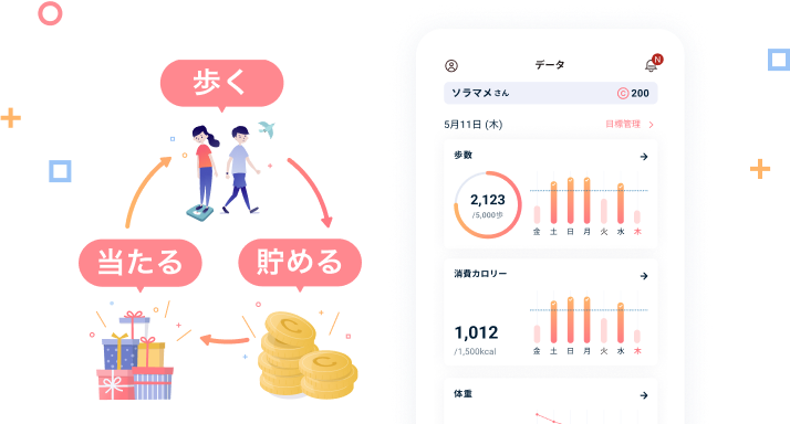 コインを獲得するイメージのイラスト