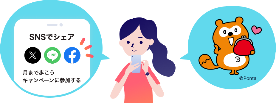 SNSでシェアをしてウォーキング仲間を増やすイメージ