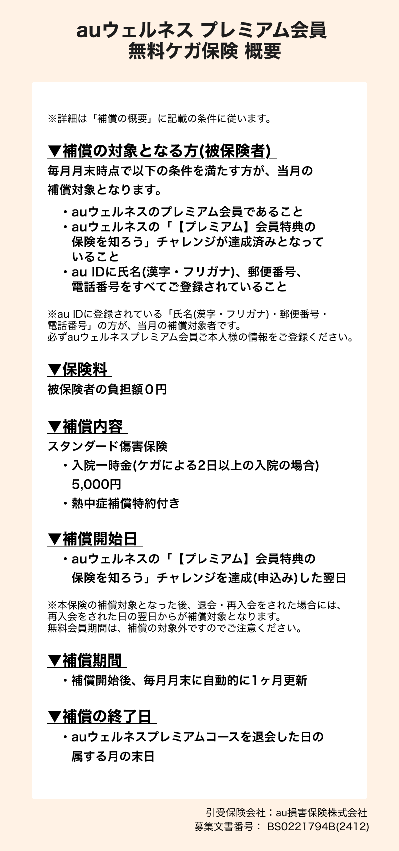 auウェルネス プレミアム会員 無料ケガ保険 概要